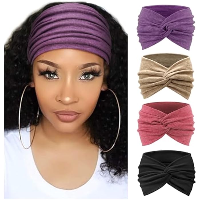 DRESHOW Extra Wide Headbands for Women Cotton Turban Knotted Bandana Head Bands Non Slip Boho Hair Accessories for Sports & Yoga - Image 1